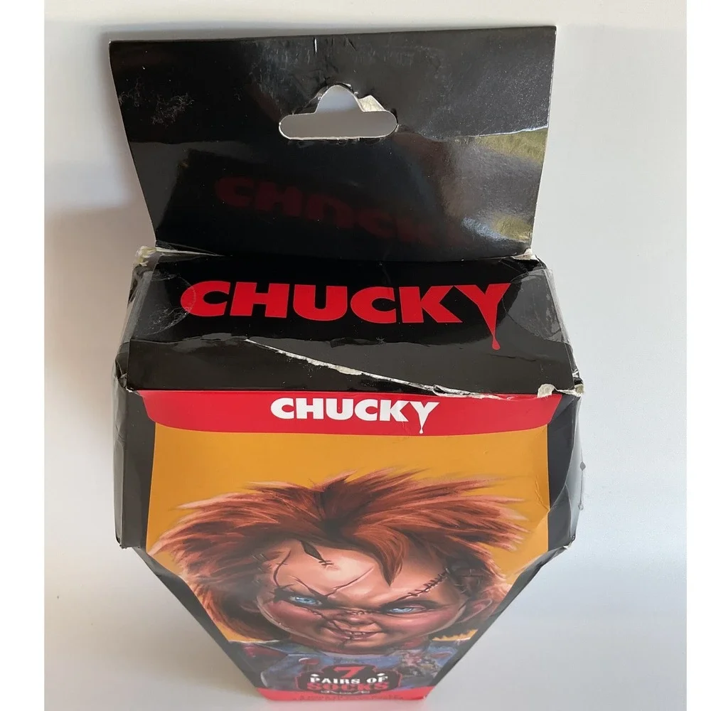 Chucky Child's Play 7 Pair Sock Set Coffin Box Crew Low Cut Mens Size 6-12 NEW
